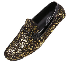 Monty Metallic Spatter Driver W/ Black Bit Driving Moccasins 10 / Gold