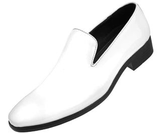 Amali Men's Patent High Shine Faux Leather Slip On Tuxedo Dress Shoe, Style Degas Black 