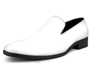 Amali Men's Patent High Shine Faux Leather Slip On Tuxedo Dress Shoe, Style Degas Black 