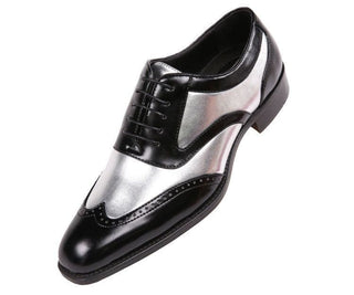 Lawson Two-Tone Metallic Black Smooth Lace Up Oxford Dress Shoe Oxfords Silver / 10