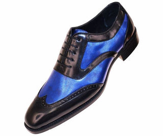 Lawson Two-Tone Metallic Black Smooth Lace Up Oxford Dress Shoe Oxfords Royal Blue / 10
