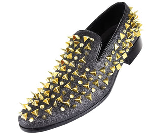 Mesa Mens Glitter Faux Suede Spiked And Studded Smoking Slipper Smoking Slippers Black/gold / 10