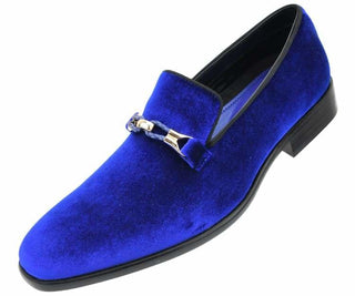 Amali Men's Faux Velvet Slip On Smoking Slipper with Metal and Knitted Buckle, Dress Shoe, Style Aller