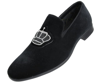 Amali Men's Faux Velvet Slip On Loafer with Royal Crown Ornament Adorned with Jewels Dress Shoe, Style Crown