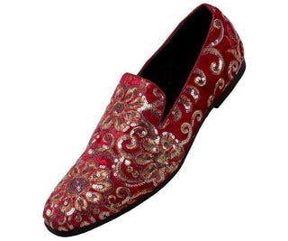 Fabian Sequin Embroidered Smoking Slipper Smoking Slippers Red / 10