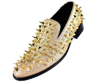 Mesa Mens Glitter Faux Suede Spiked And Studded Smoking Slipper Smoking Slippers Gold / 10