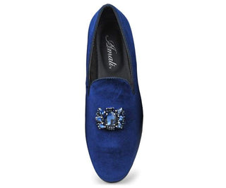 Amali Men's Faux Velvet Slip on Loafer with Jeweled Bit and Matching Piping Dress Shoe